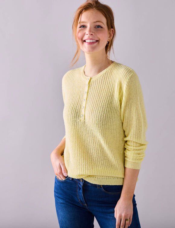 Pull col tunisien, maille anglaise toucher doux (jaune pâle)