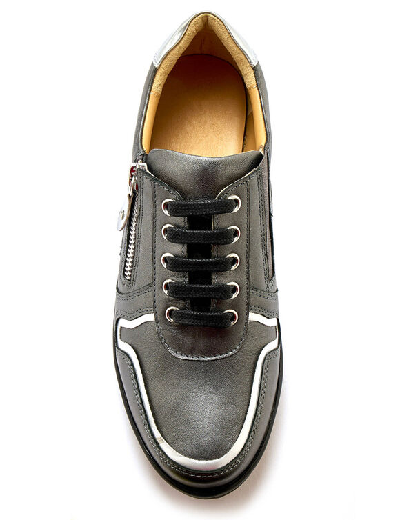 Derbies en cuir détails métallisés, largeur confort (gris)