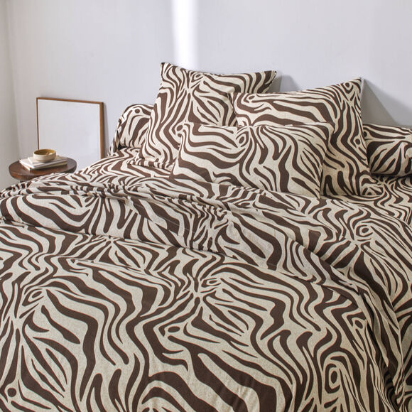 Linge de lit Z&egrave;bre imprim&eacute; - coton 52 fils/cm&sup2; (chocolat)