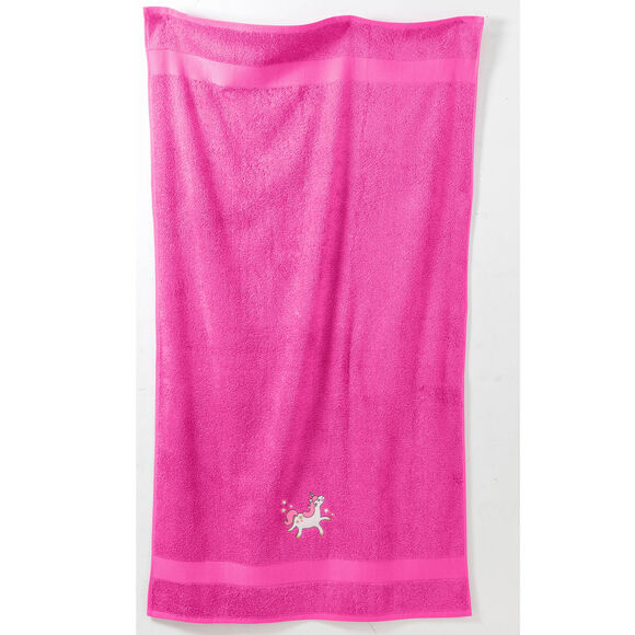 Collectie in badstof voor kinderen, met geborduurd eenhoornmotief, katoen - 380 g/m2 (fuchsia)