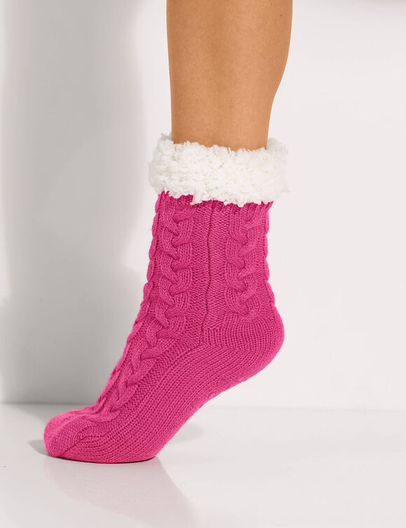 Chaussons-chaussettes torsad&eacute;s antid&eacute;rapants (rose)