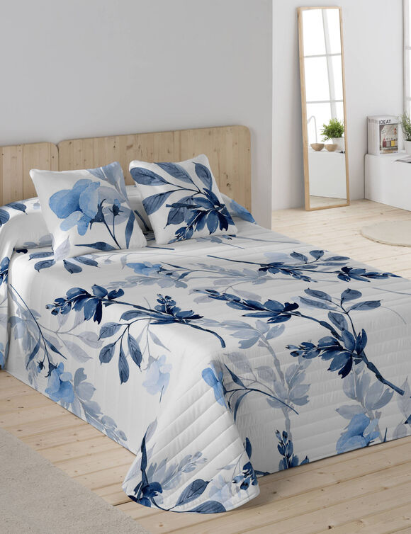 Couvre-lit matelass&eacute; imprim&eacute; Bleuet (blanc)