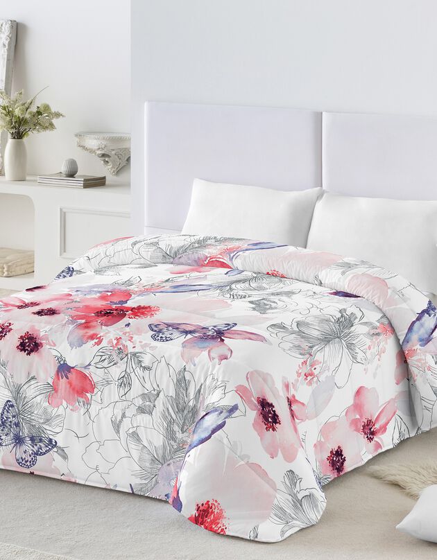Bedrukt dekbed in katoen Fleurs 200g/m2 (rood / grijs)
