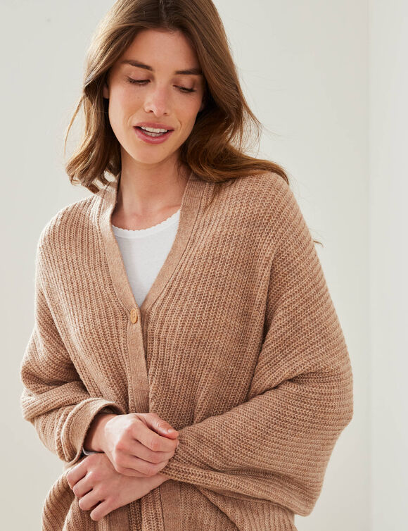 Poncho couvre-épaules en maille (beige chiné)