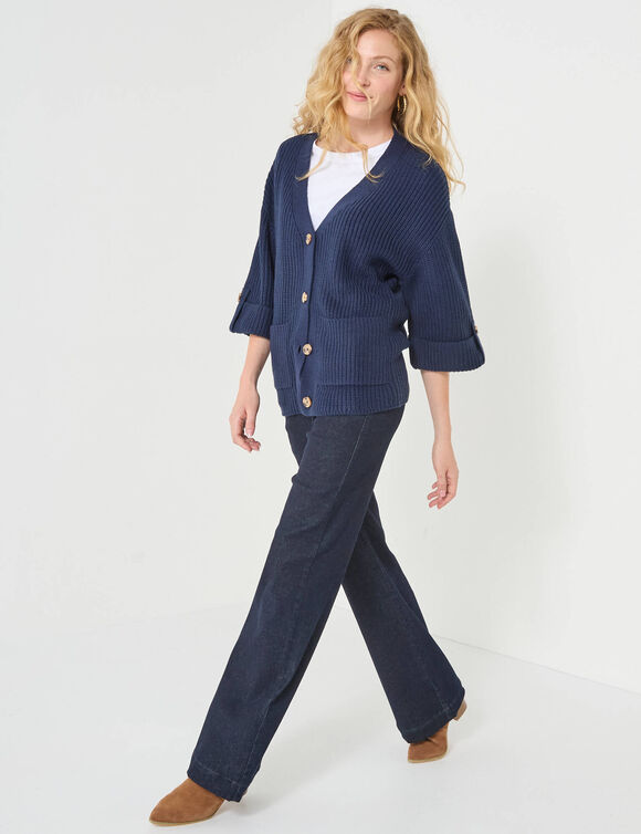 Gilet loose boutonné, manches 7/8ème (marine)