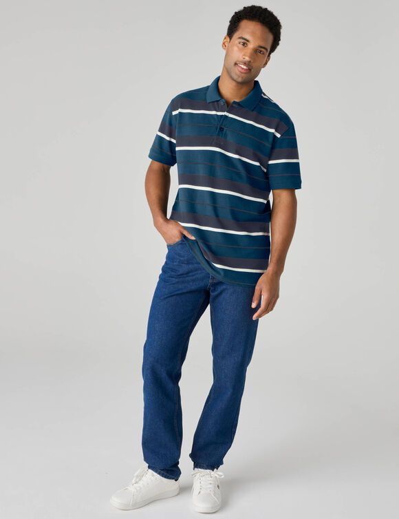 Polo ray&eacute;e maille piqu&eacute;e manches courtes (bleu canard / marine)