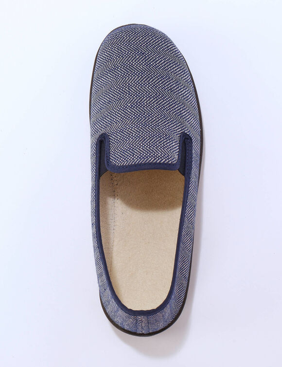 Pantoufles sans-g&ecirc;ne chevrons &eacute;lastiqu&eacute;es c&ocirc;t&eacute;s  (bleu)