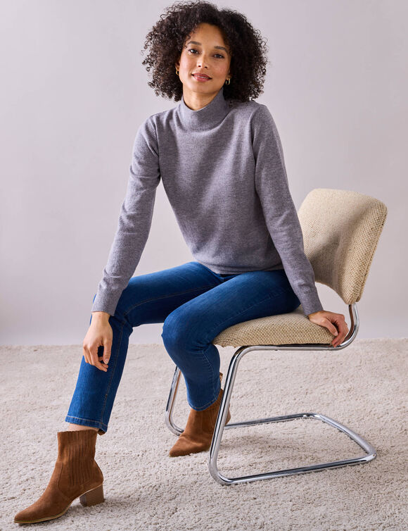 Pull col montant, laine d'agneau (gris chiné)