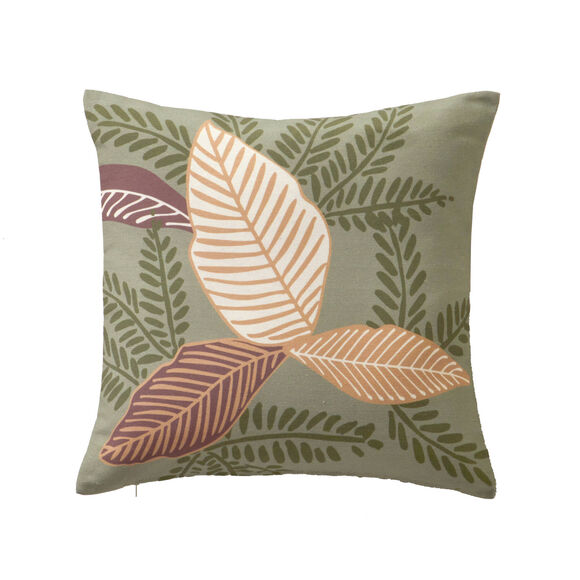 Housse de coussin carr&eacute;e imprim&eacute; feuilles - lot de 2 (vert)