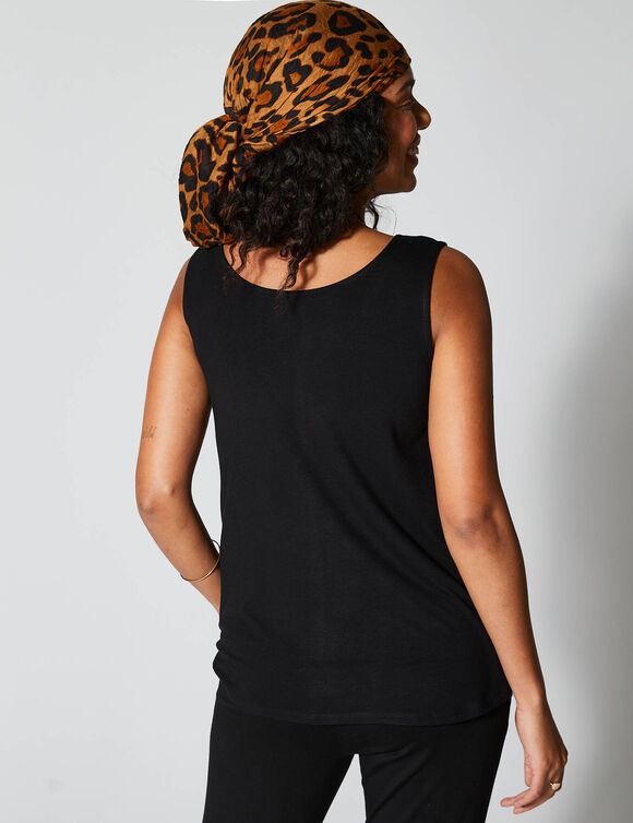 Débardeur col V boutonné uni (noir)