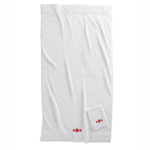 Éponge coton liteau brodé flocons de neige - 420g/m² (blanc)