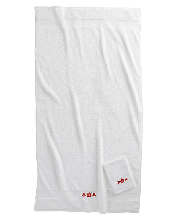Éponge coton liteau brodé flocons de neige - 420g/m² (blanc)