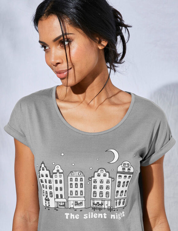 Chemise de nuit imprim&eacute; ville &eacute;toil&eacute;e - lot de 2 (anthracite + gris)