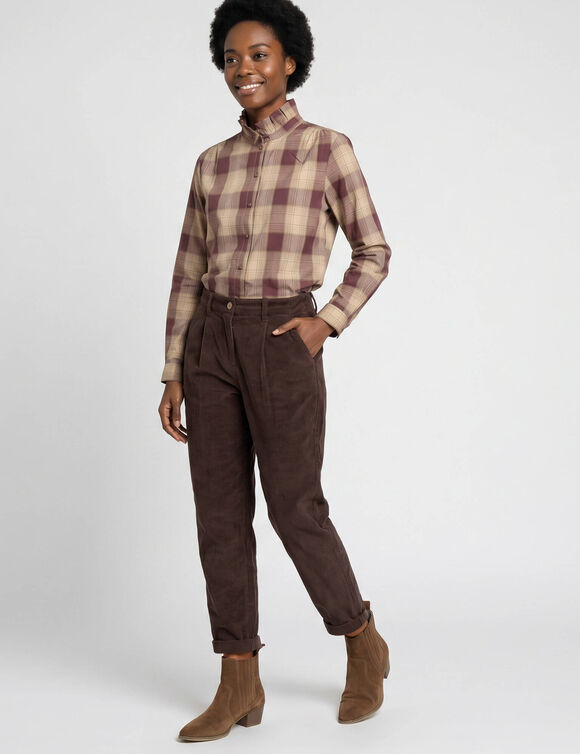 Pantalon 7/8&egrave;me, velours (prune)