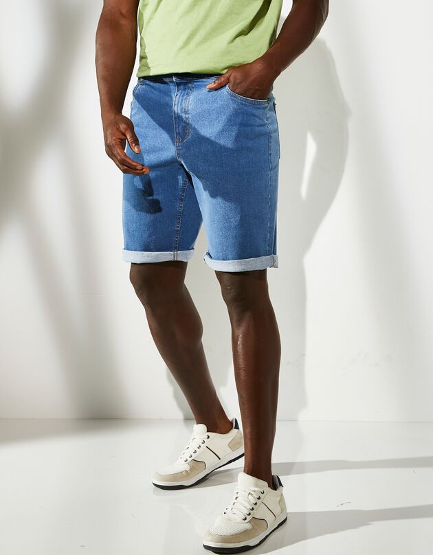 Bermuda in stretchdenim met elastische tailleband opzij (bleached)