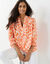 Blouse bicolore col tunisien, manches coudes smock&eacute;es (corail / beige)