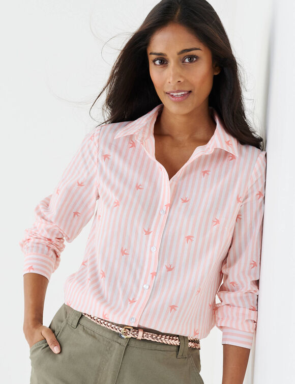 Bloes met strepen- en vogelprint (roze)