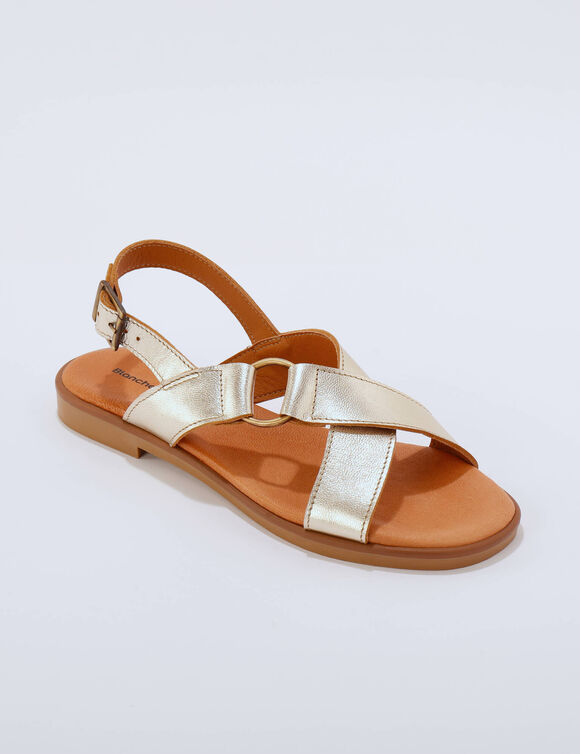 Leren sandalen met gekruiste riempjes (goudkleurig)