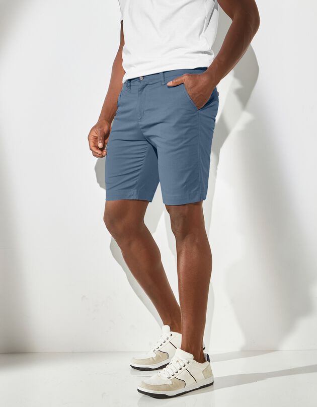 Bermuda in rekbare chino keperstof (grijsblauw)