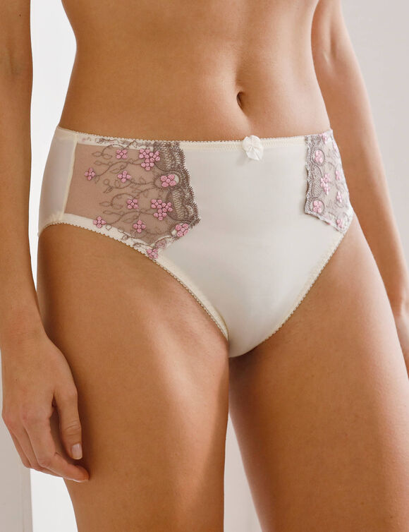 Slip in microvezel en geborduurde tule Caminata (ivoorkleur)
