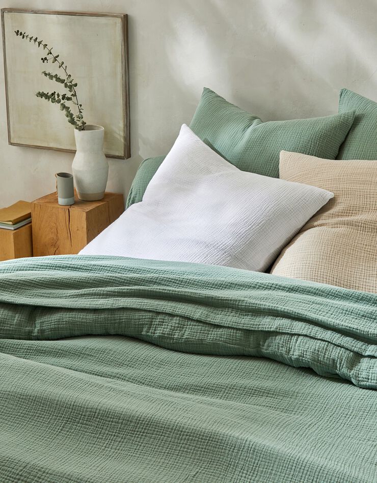 Linge de lit uni en triple gaze de coton (vert)
