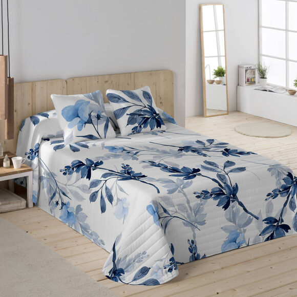 Couvre-lit matelassé imprimé Bleuet (blanc)