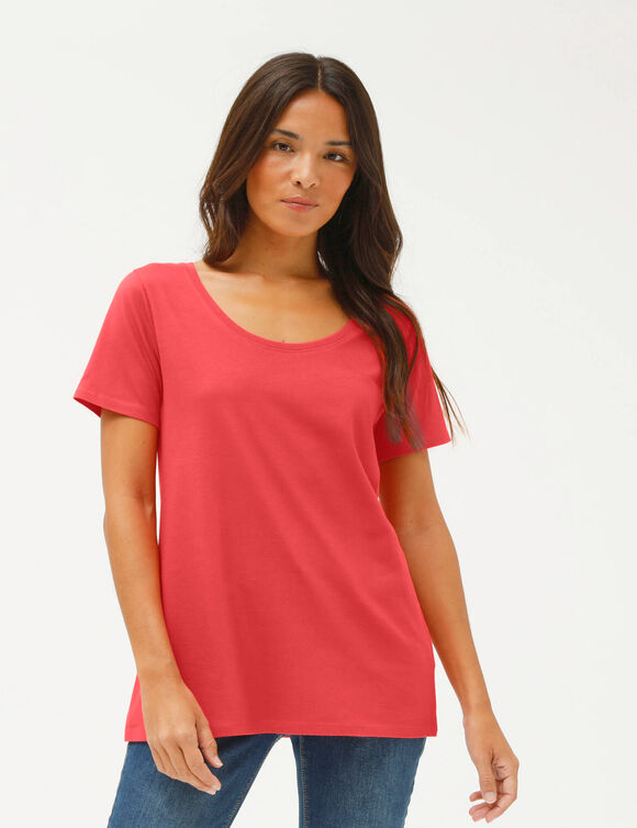 T-shirt uni col rond, coton biologique(**) (corail)