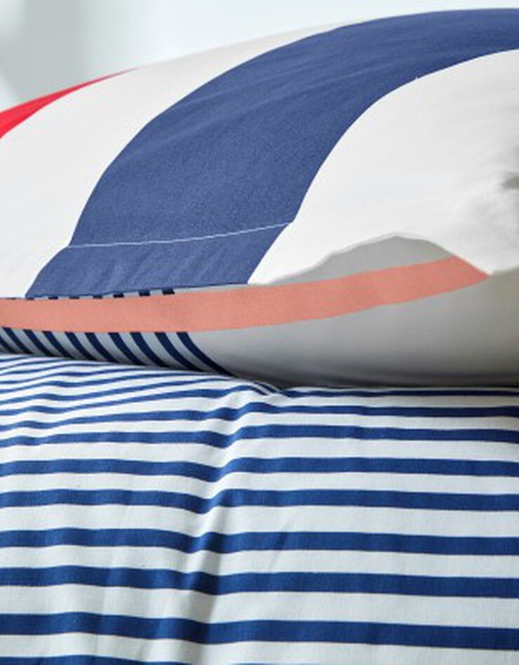 Linge de lit Marina en coton imprimé rayures (bleu)