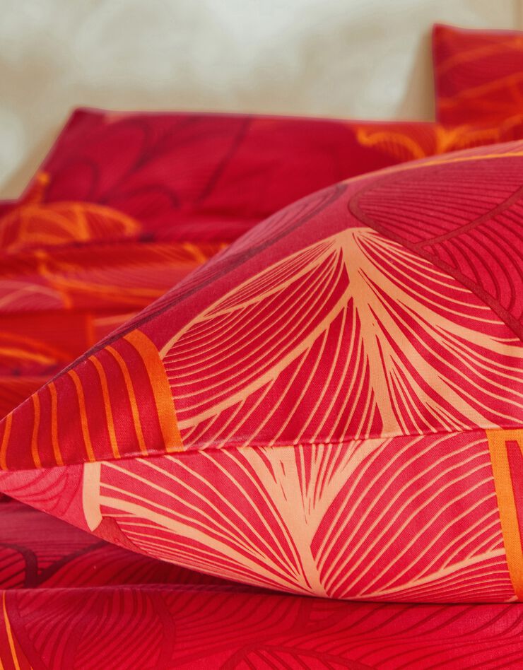 Linge de lit Elsa en polycoton à motifs feuilles (rouge)