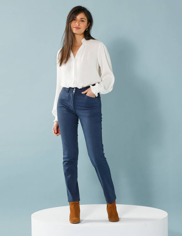 Pantalon droit à découpes, Spécial Petites (bleu grisé)