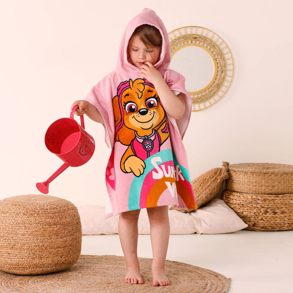 Poncho de bain enfant Pat'Patrouille personnalisé éponge et velours coton - 320g/m² (rose)