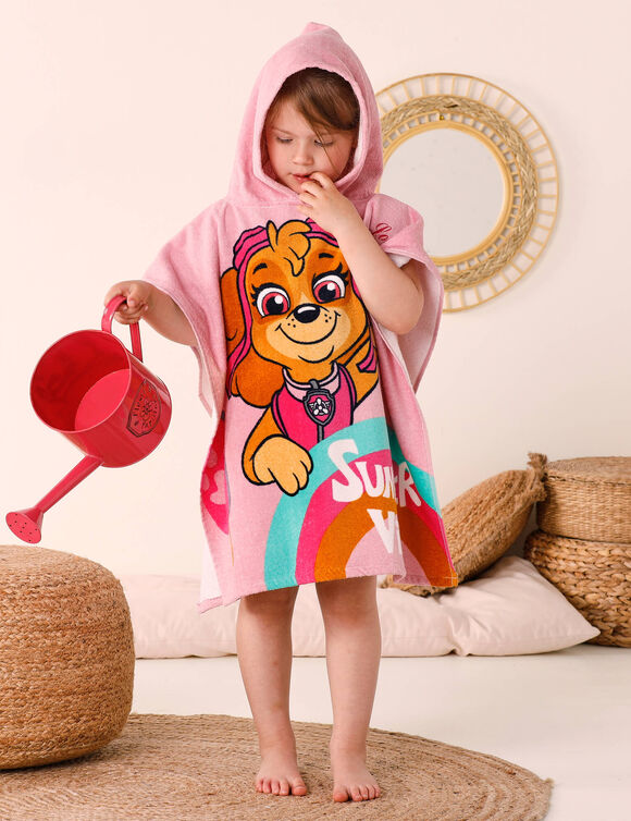 Poncho de bain enfant Pat'Patrouille personnalisé éponge et velours coton - 320g/m² (rose)