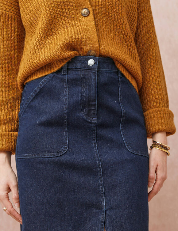 Jupe fendue longueur midi, denim souple (brut)