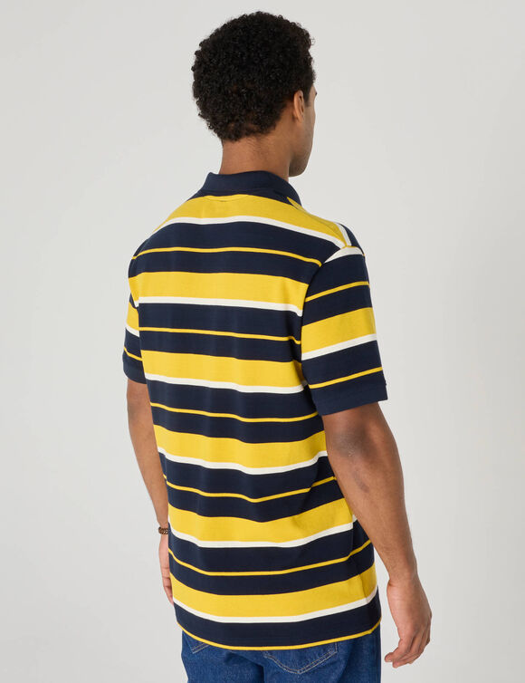 Gestreepte polo met korte mouwen van piqu&eacute; (marine / honing)