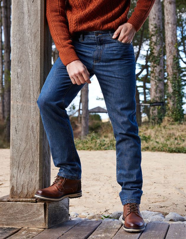 Rechte jeans met 5 zakken, gevoerd met warm flanel (stone)