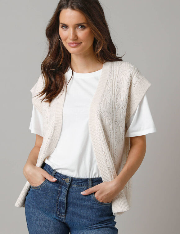 Gilet sans manches, maille fantaisie (écru)
