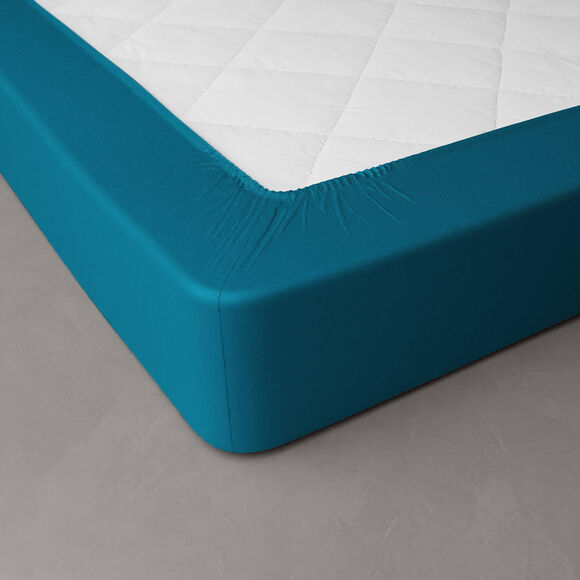 Effen hoeslaken in katoenbatist, hoeken van 40 cm (pauwblauw)