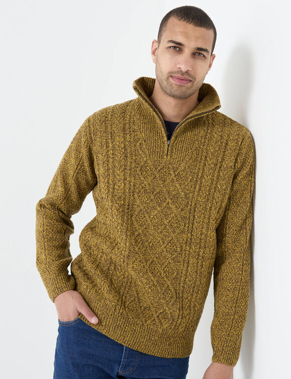 Pull col camionneur maille irlandaise (curry mouliné)