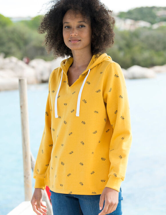 Sweat imprimé avec capuche en molleton (curry)