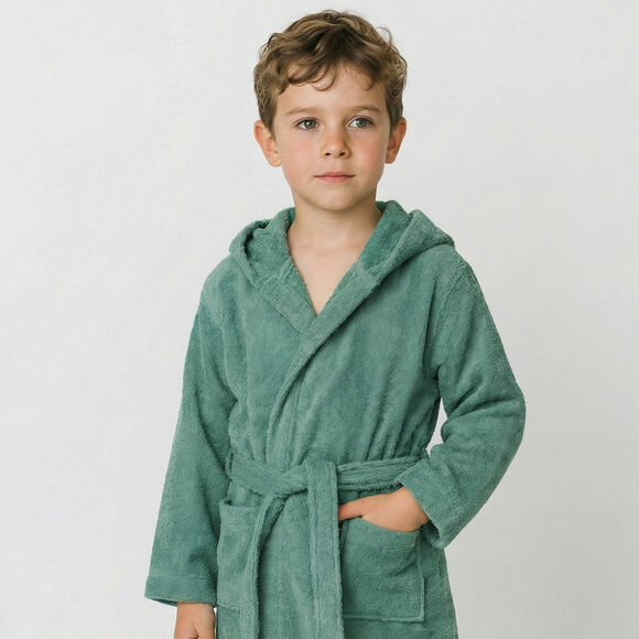 Kinderbadjas met capuchon - lusjesbadstof 340 g/m&sup2; (eucalyptus)