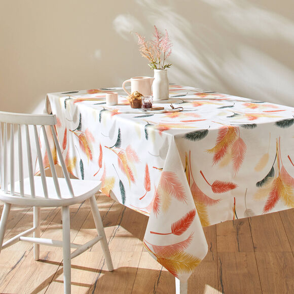 Nappe toile cirée imprimé fleurs pampa (blanc / rose)