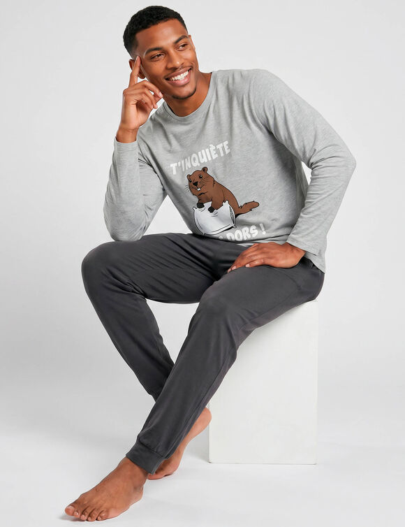 Pyjama pantalon manches longues Marmotte (gris chin&eacute;)