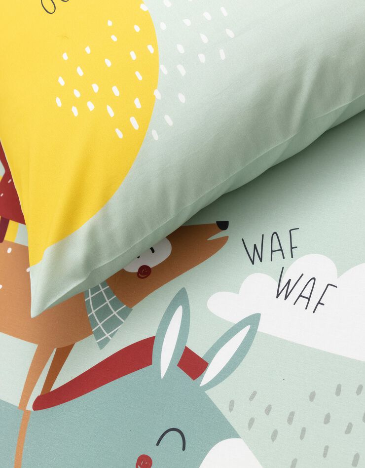 Linge de lit enfant Cocorico imprimé 1 personne - coton (céladon)