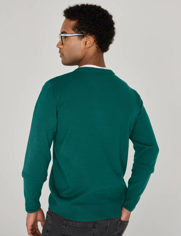 Pull uni col rond (vert sapin)