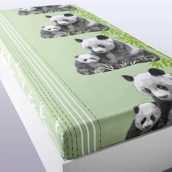 Linge de lit imprimé Pandas, polycoton (vert)
