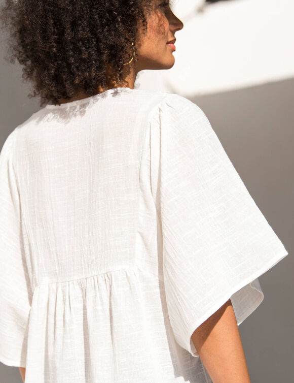 Tunique plastron fantaisie doublé, manches kimono (écru)