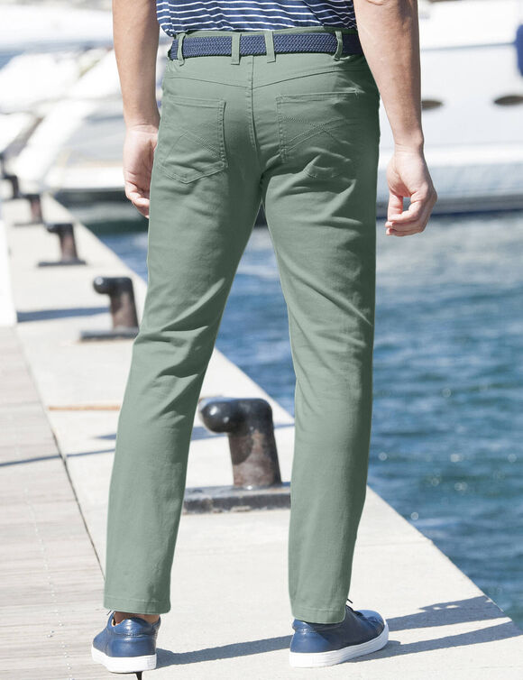 Pantalon droit 5 poches &eacute;lastiqu&eacute; c&ocirc;t&eacute;s - L28 (vert amande)