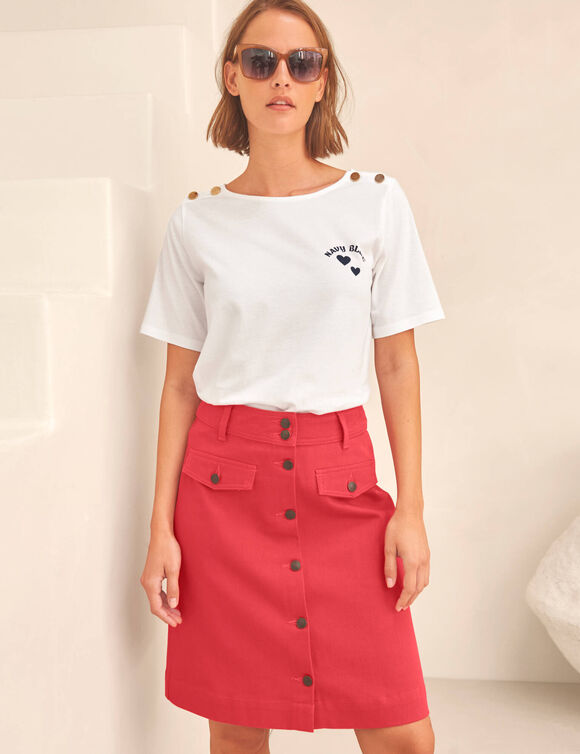 T-shirt col rond, imprim&eacute; plac&eacute; (blanc)