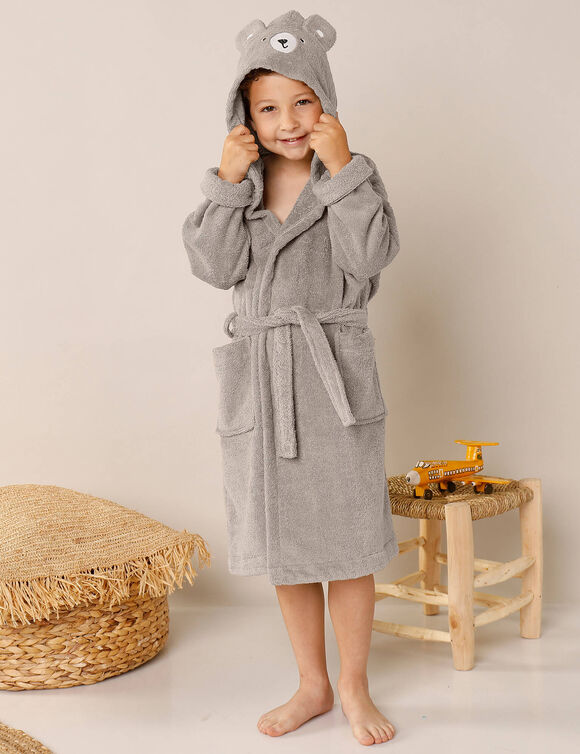Badjas met kap voor kinderen, beertjesmotief, in katoen - 340 g/m2 (taupe)
