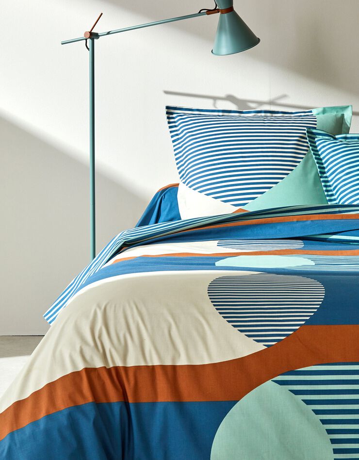 Bedlinnen Nico in katoen met strepenprint in grafische stijl (blauw)